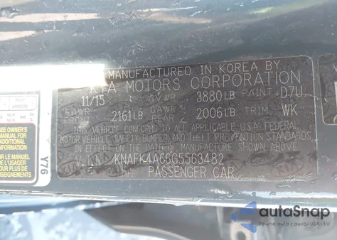 2016 Kia Forte Lx from USA, damaged, VIN KNAFK4A66G5563482